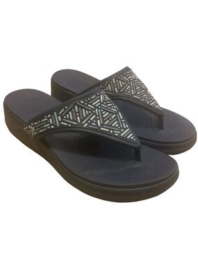 Crocs Monterey Navy Blue Beaded Thong Wedge Sandals Women's Size 9